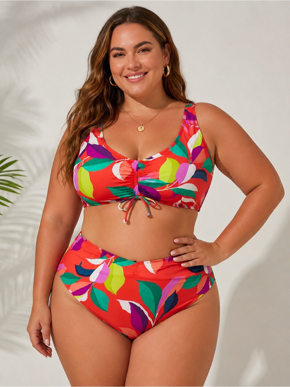 Freshwater Bold Tropical Print High Waist Bikini Set Tummy Control Swimwear 2X